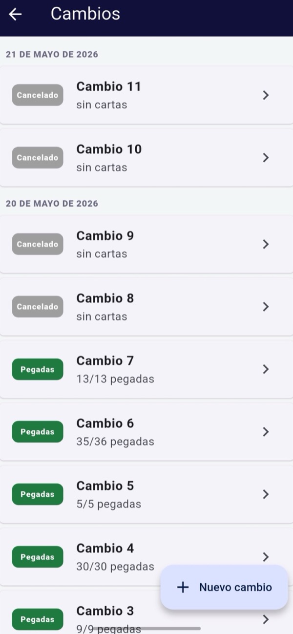 Registro de cambios e intercambios