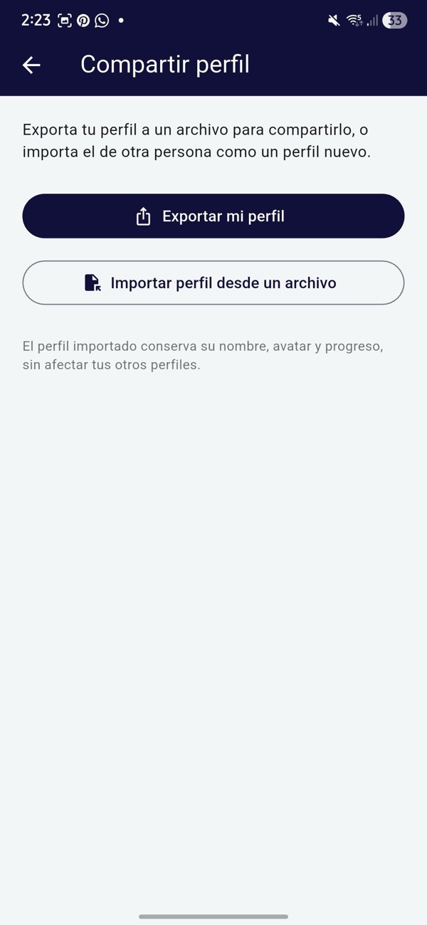 Pantalla para compartir el perfil