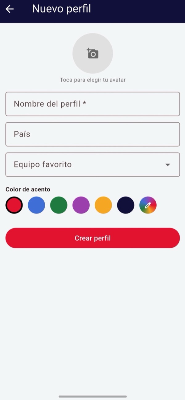 Formulario para crear un nuevo perfil